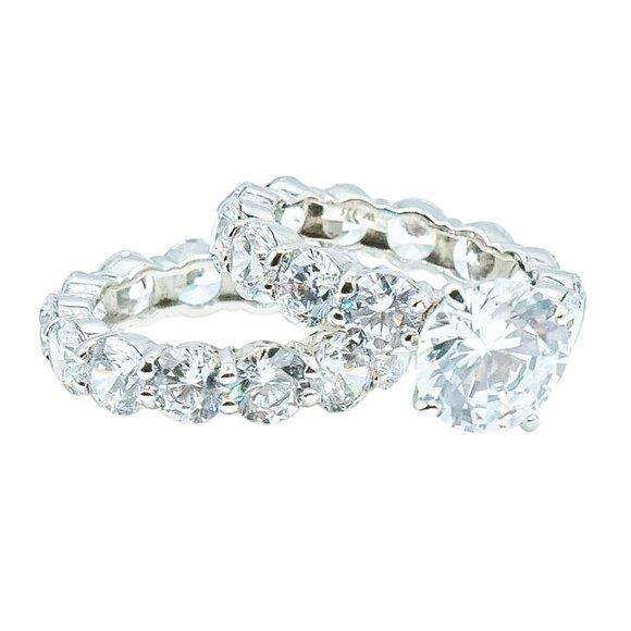 Sterling Silver Cubic Zirconia Double Ring Set Size 7.5